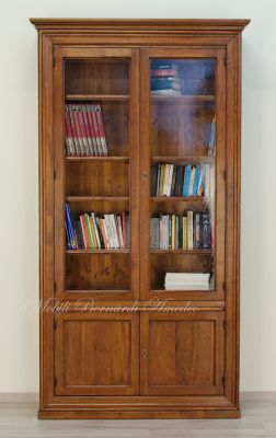 Libreria classica in legno massiccio di noce con 2 ante con vetro